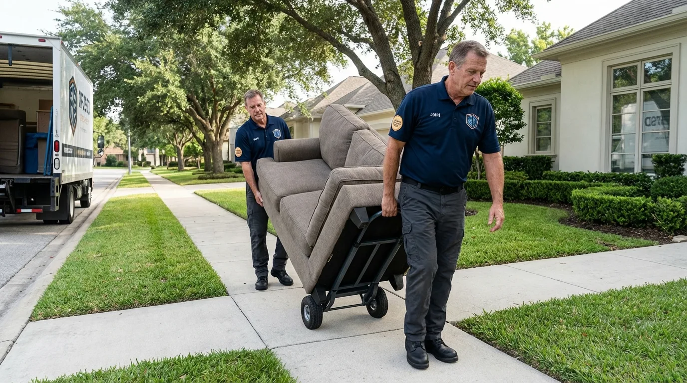 Local residential moving crew loading furniture in Elton, LA