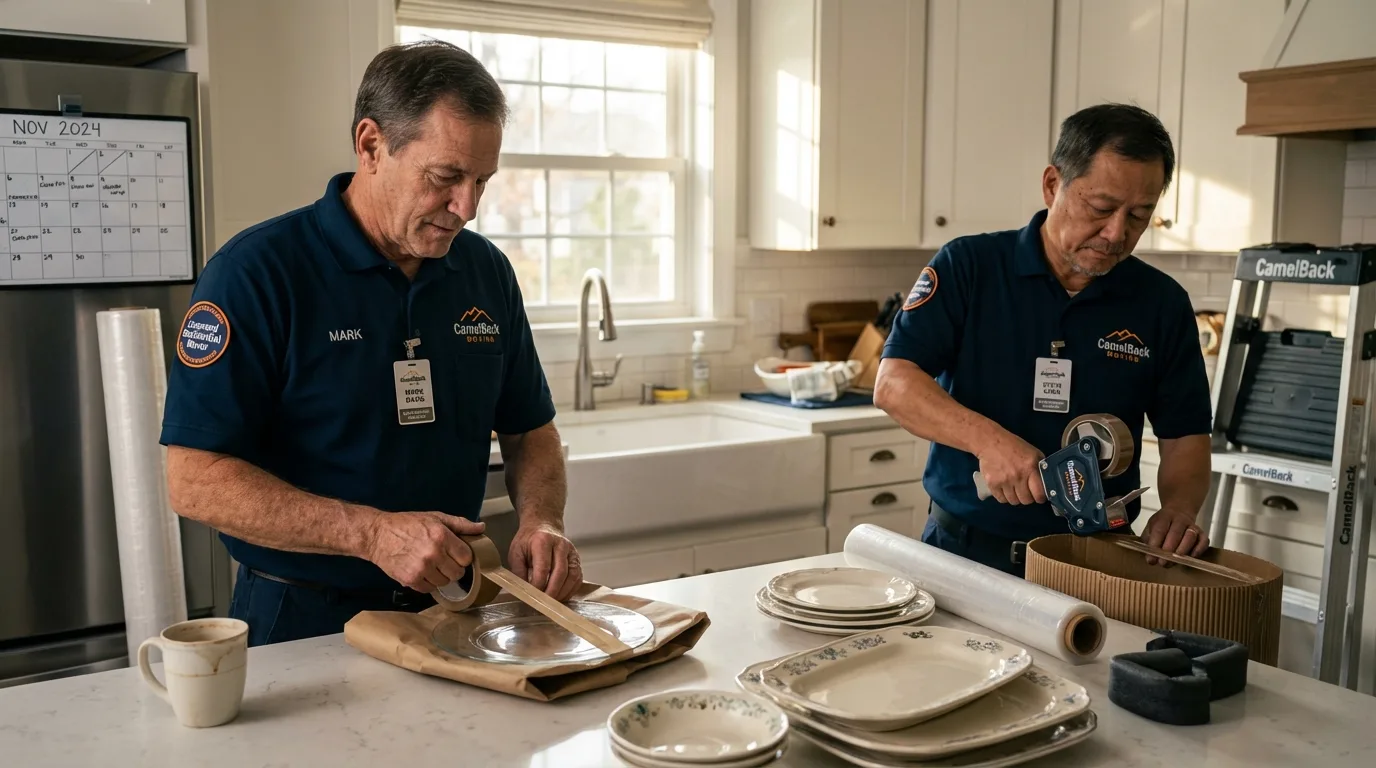 Professional crew packing kitchen dishware in Elton, LA